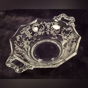 New Martinsville/Viking Glass "Prelude" Pattern 2 Handled Clear Dish Vintage